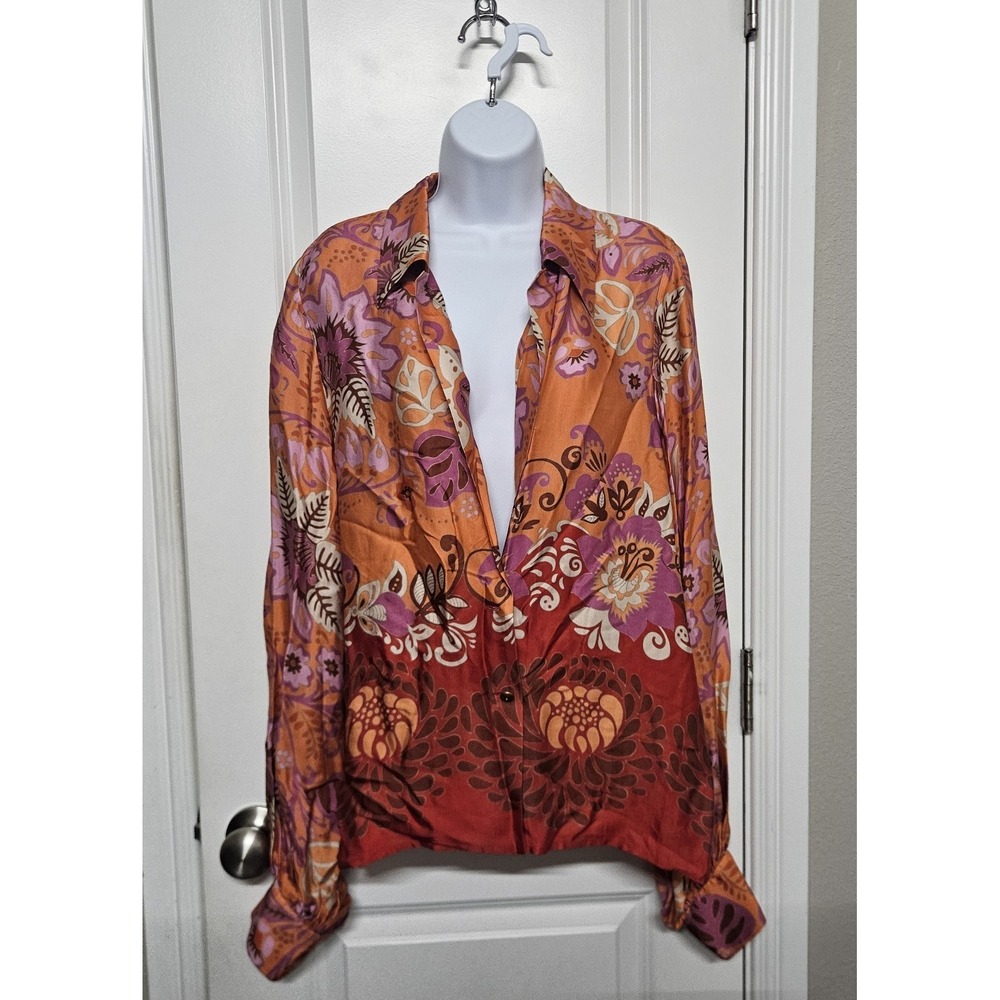 Alexis Beax Top Long Sleeve V Neck Blouse Orange Blossom ‎ Womens M NWT